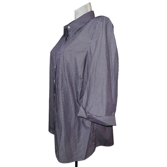 Lands’ End Top Women's Size 18W Purple Stripe Striped Button Up 3/4 Sleeve Shirt - Picture 4 of 11